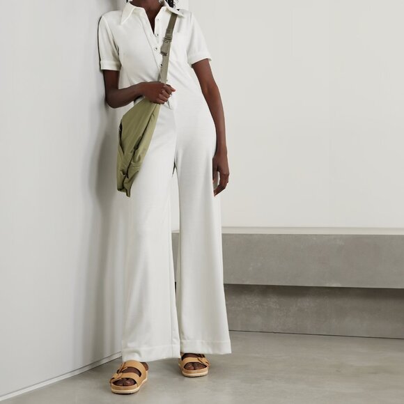 Suzie Kondi | NWT Short-Sleeve Jumpsuit in Ivory White Ponte | made in LA - Picture 1 of 9